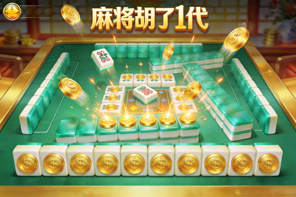 麻将胡了1代游戏界面示意，画面中翡翠色麻将牌与金色金币一同消除